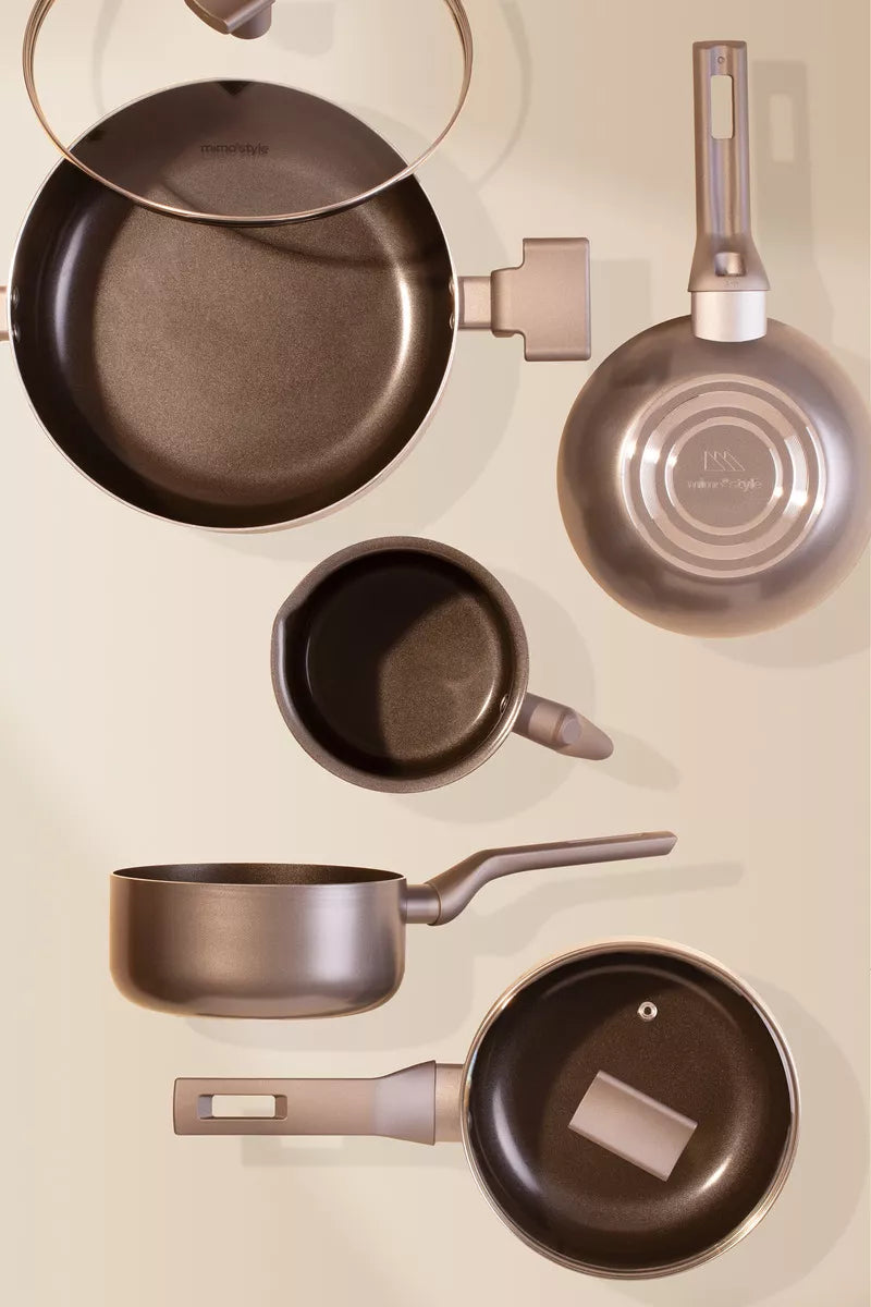 Jogo de Panelas 7 Peças Indução Gás Conjunto de Panelas Revestido em Cerâmica Granito Antiaderente Frigideira