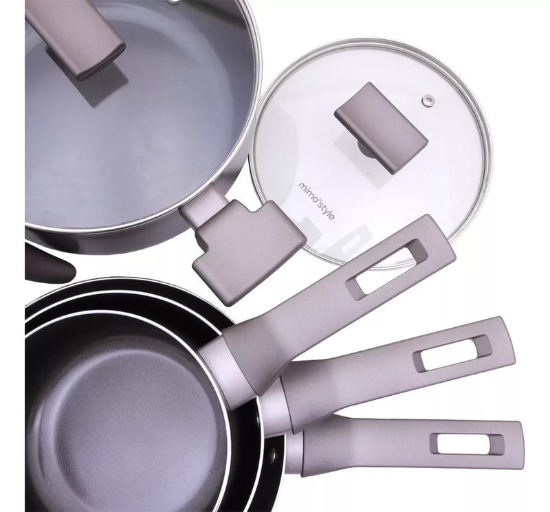 Jogo de Panelas 7 Peças Indução Gás Conjunto de Panelas Revestido em Cerâmica Granito Antiaderente Frigideira