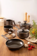 Jogo de Panelas 7 Peças Indução Gás Conjunto de Panelas Revestido em Cerâmica Granito Antiaderente Frigideira