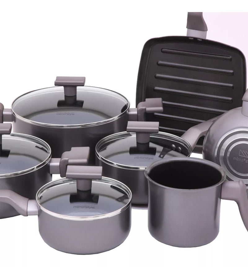 Jogo de Panelas 7 Peças Indução Gás Conjunto de Panelas Revestido em Cerâmica Granito Antiaderente Frigideira