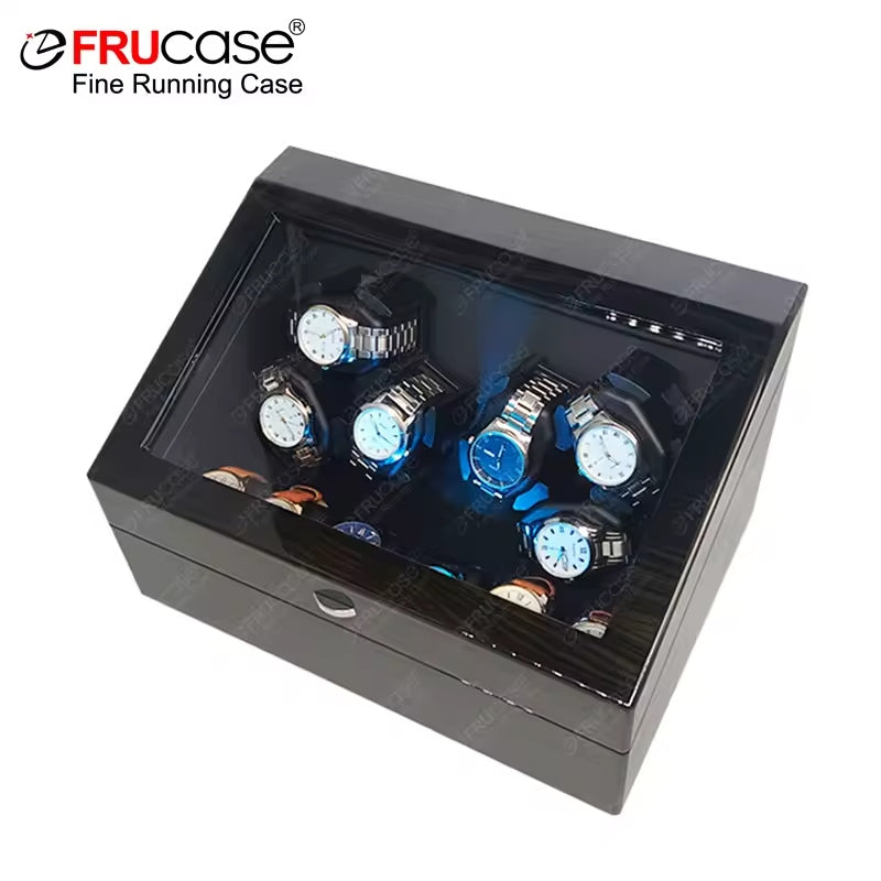 Caixa De Exibição Para Movimentador Automático De Relógio Cor Preto (Cabe 6 relogios em movimento + 6 relogios na parte fixa)