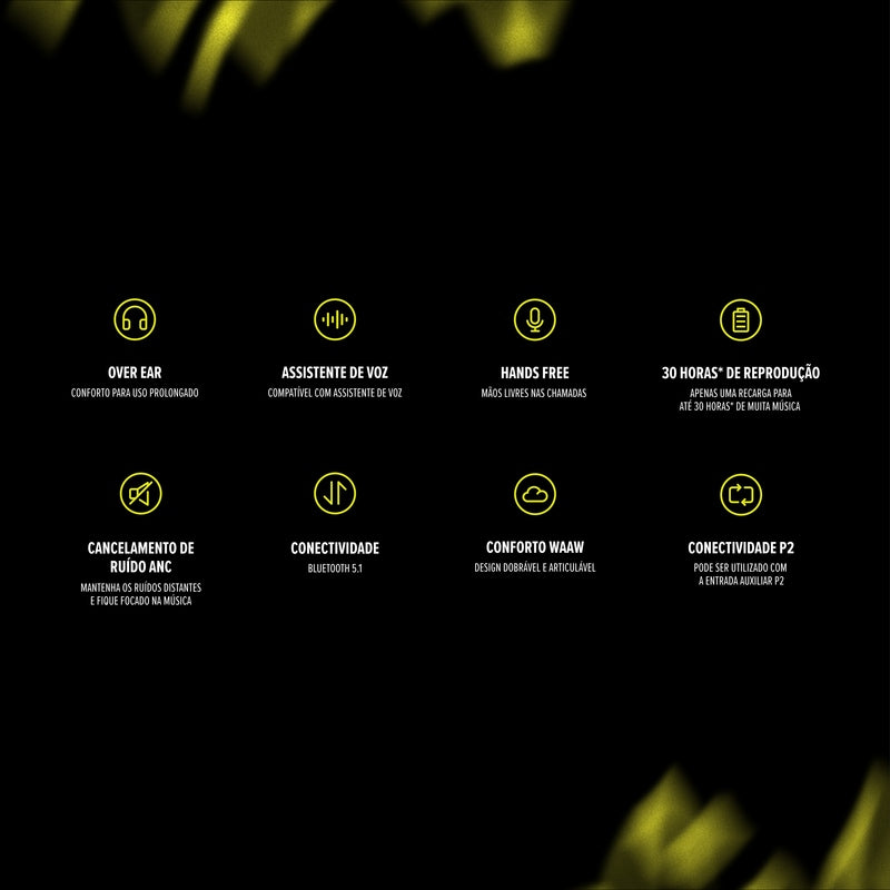 Fone de Ouvido Bluetooth WAAW By Alok Sense 310 Cancelamento de Ruído e Assistente de Voz (Até 40 Horas de Reprodução)