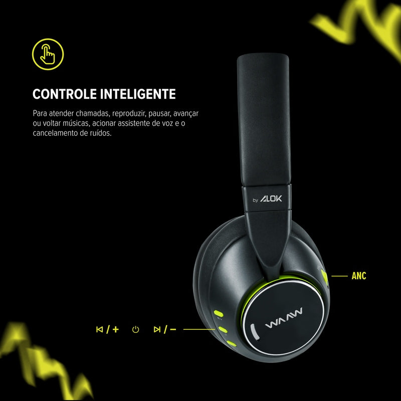 Fone de Ouvido Bluetooth WAAW By Alok Sense 310 Cancelamento de Ruído e Assistente de Voz (Até 40 Horas de Reprodução)
