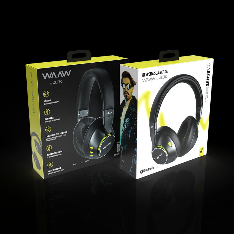 Fone de Ouvido Bluetooth WAAW By Alok Sense 310 Cancelamento de Ruído e Assistente de Voz (Até 40 Horas de Reprodução)