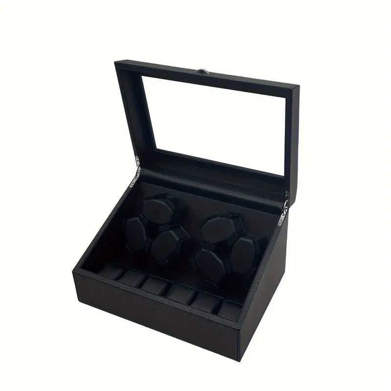 Caixa De Exibição Para Movimentador Automático De Relógio Cor Preto (Cabe 6 relogios em movimento + 6 relogios na parte fixa)