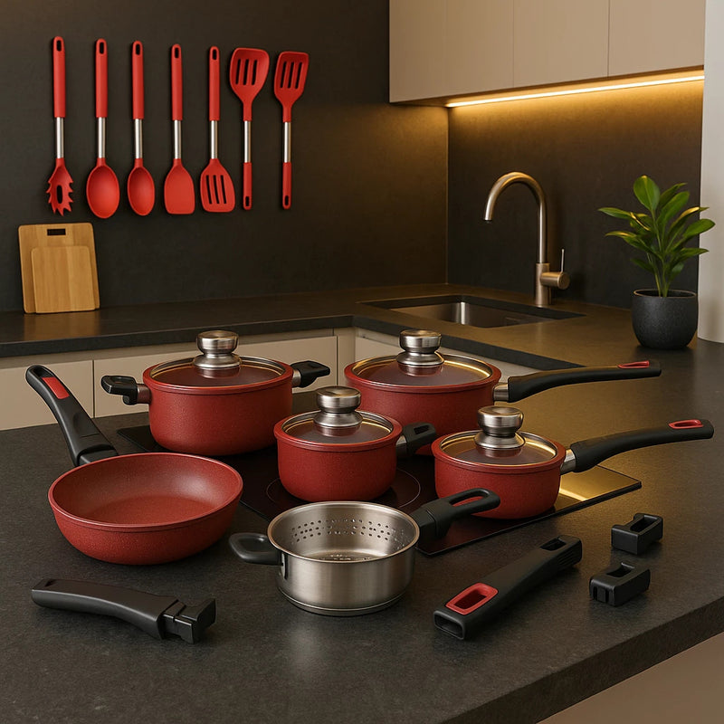 Jogo de panelas 19 peças luxo Cerâmica Titanio ( Fogão indução e comum )