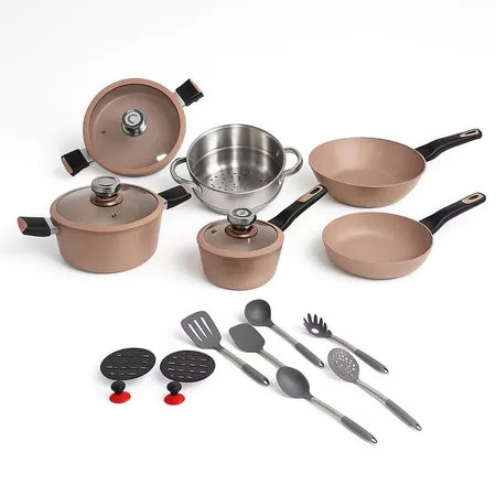Jogo de panelas 19 peças luxo Cerâmica Titanio ( Fogão indução e comum )