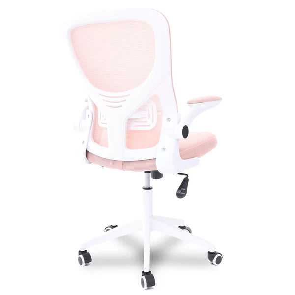 Cadeira de Escritório Flexy Way Branca Tela Mesh Rosa, Base Giratória e Sistema Relax