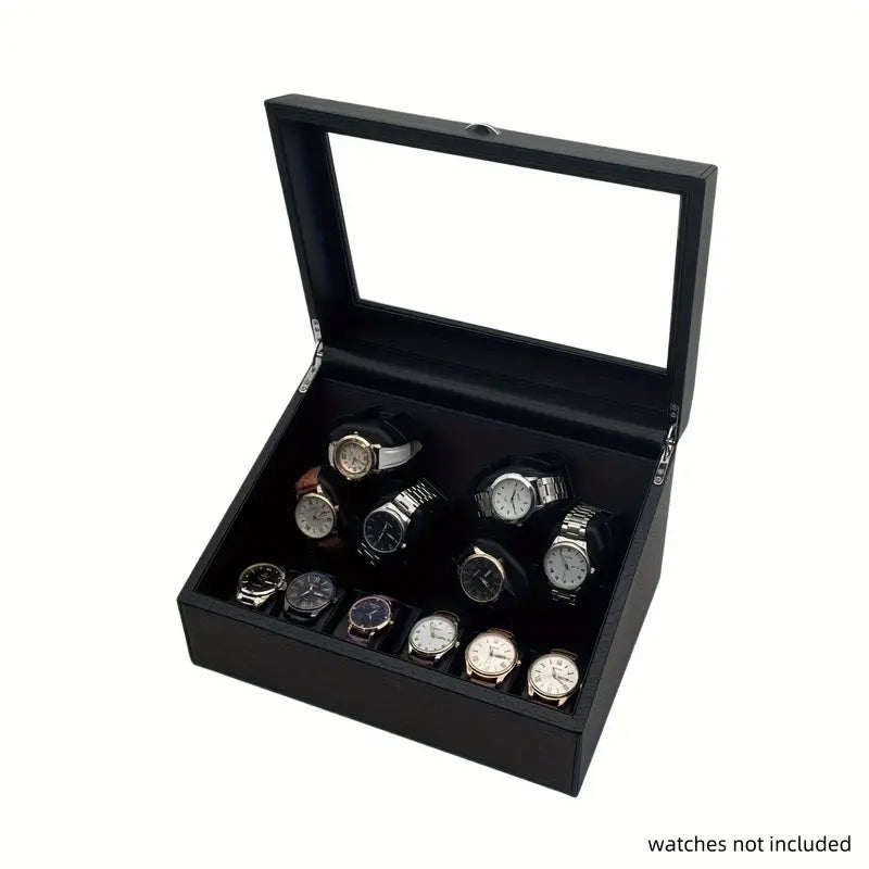 Caixa De Exibição Para Movimentador Automático De Relógio Cor Preto (Cabe 6 relogios em movimento + 6 relogios na parte fixa)